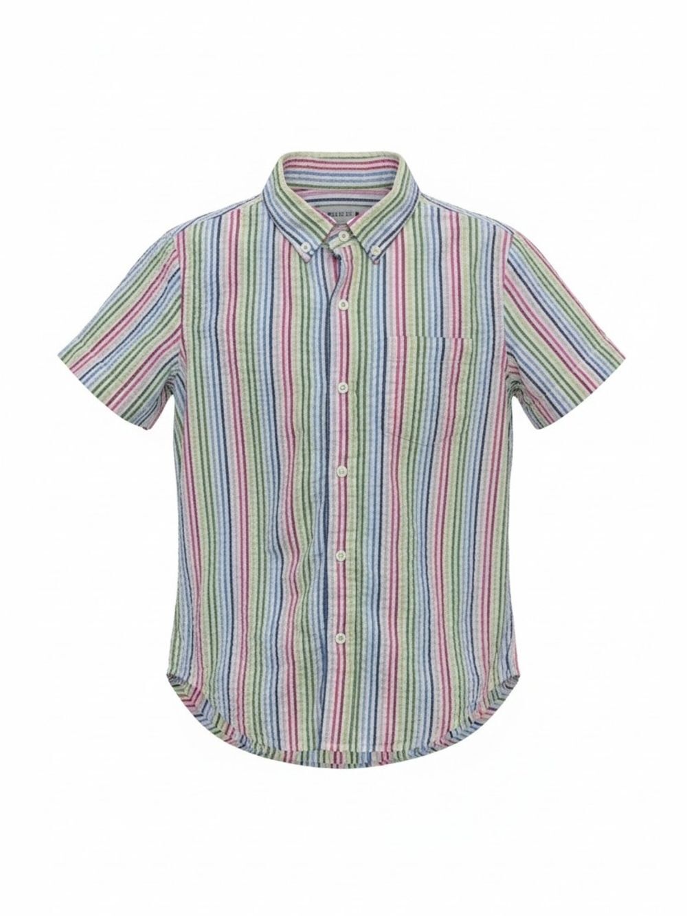 J.Crew Crewcuts Kids Boys Seersucker Striped Textured Button Down Shirt Size 8 M